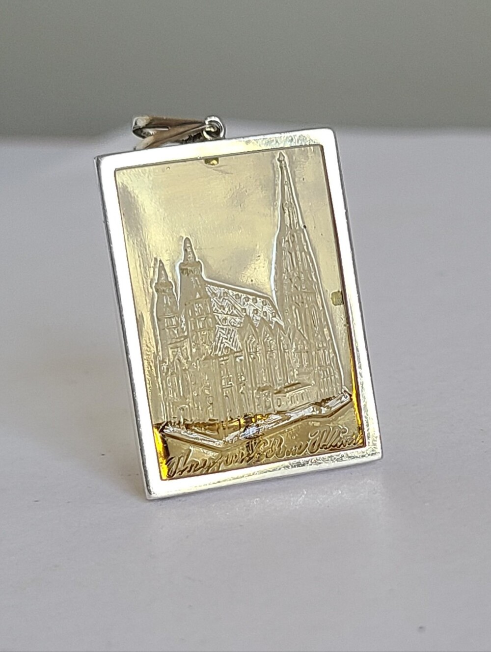 Vintage Sterling Silver Yellow Stained Glass St. Stephen's Cathedral Pendant